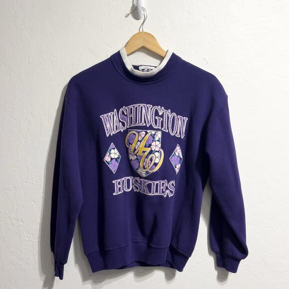 Vintage University Of Washington Graphic Sweatshirt Medium Purple Huskies 90s - Picture 1 of 5